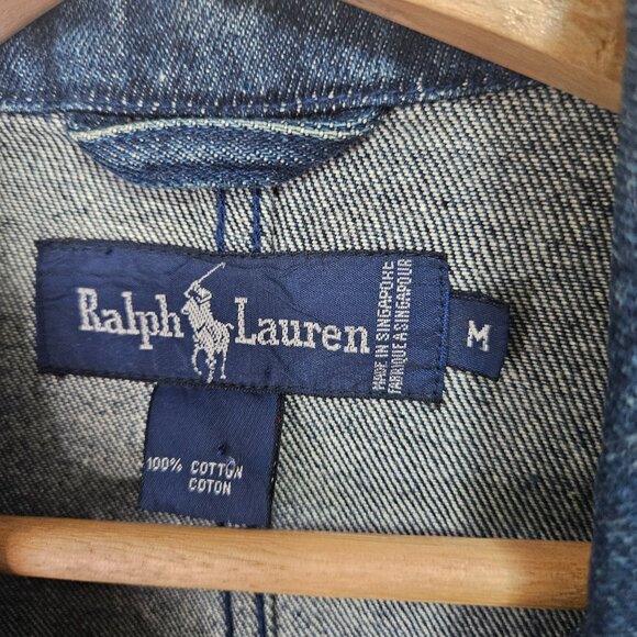 VTG 80s Ralph Lauren Blue Label Double Breasted Denim Blazer Jacket M - Picture 3 of 15
